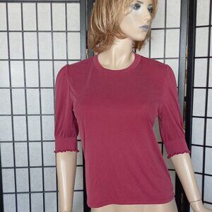 Lucky Brand Women's Maroon Modal Polyester Crewneck Half Sleeve Top Size M